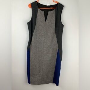 Ann Taylor Gray and Blue Midi Sheath Dress womens size 14